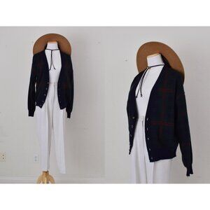 IMPERFECT Vintage 90s‎ Blue and Green Plaid Grandpa Sweater